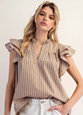 Striped Flutter Sleeve Top