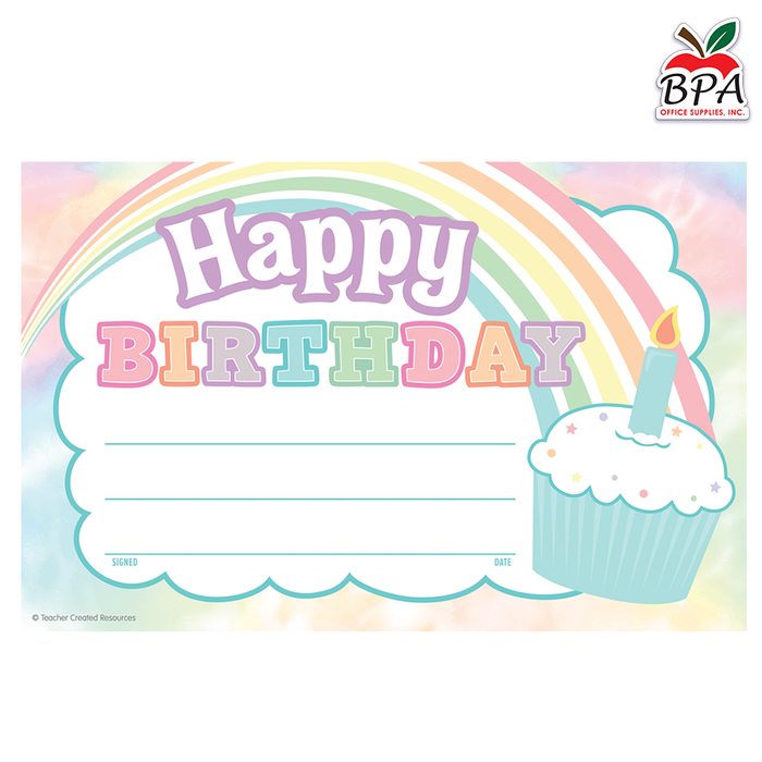 Teacher Created Resources • Certificados "Pastel Pop - Happy Birthday"