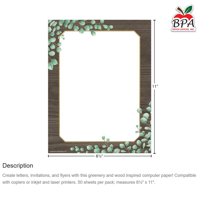 Teacher Created Resources • Papel con borde decorativo "Eucalyptus"
