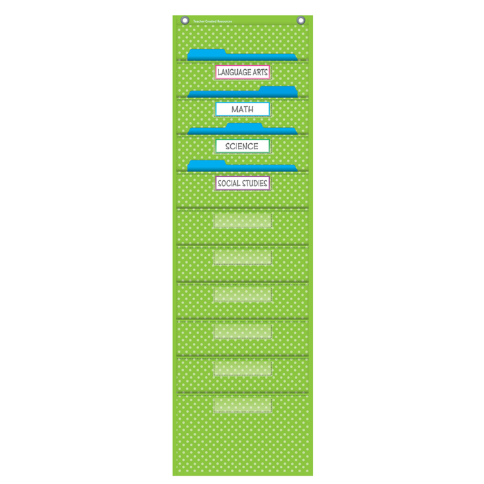 Teacher Created Resources •  Pocket File Storage Pocket Chart (color: lime polka dots)