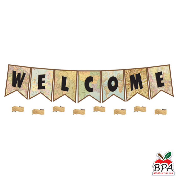 Teacher Created Resources • Set decorativo "Travel the Map Pennants Welcome"